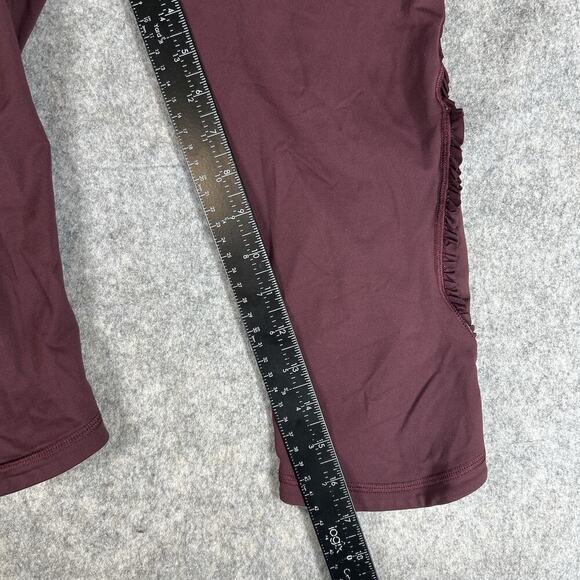 Lululemon Leggings 6 Run Fast Free Crop Ruffle Tonka Stripe Maroon - Picture 3 of 9